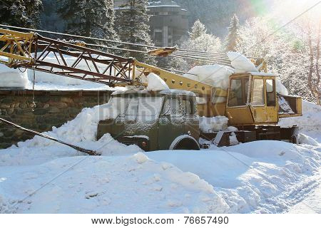 The Truck Crane Under Snow