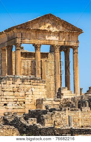 Remaining Of The Roman City Of Dougga With The Capitol, Tunisia