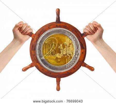 Hands and money helm - finance management concept