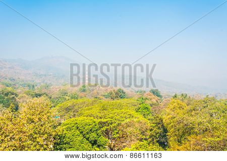 Big Mountain (doi Suthep) In The Pollution Fog, Chiang Mai Thailand.