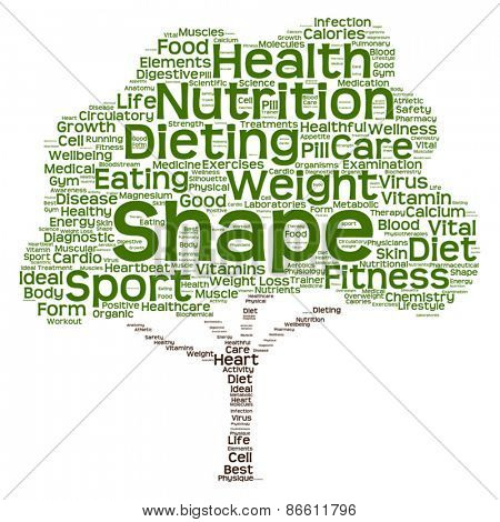 Vector concept or conceptual health or diet green text word clou