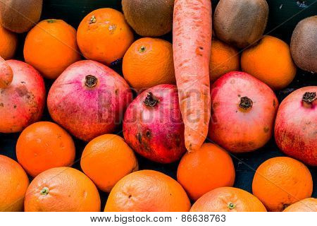 fruits and vegetables on a vegetable market