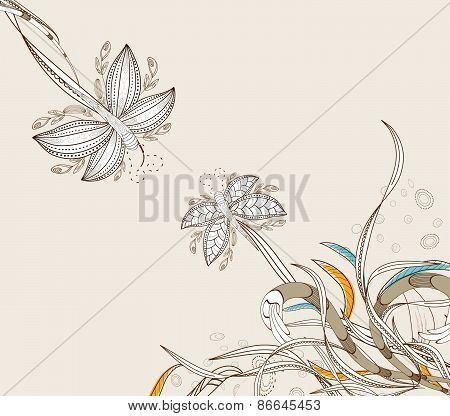 doodle floral background, hand drawn retro