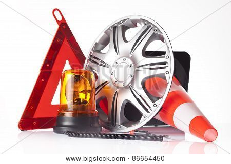 warning triangle and road emergency items
