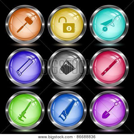 Industrial tools set. Internet button. Vector illustration.