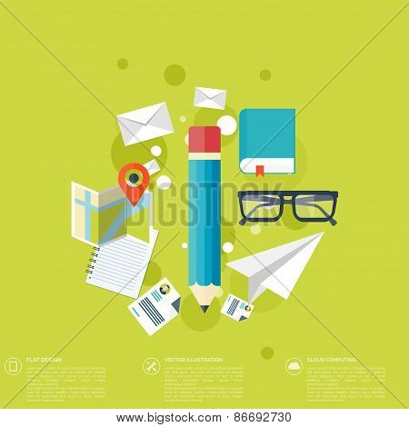 Flat background with papers.Temwork concept. Global communication and working expierence. Business,