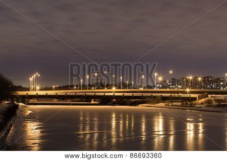 Highway Bridge In West Toronto At Night