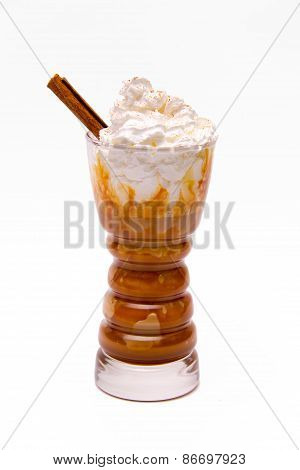 Cocktail  Coffee With Whipped Cream And Cinnamon On A White Background
