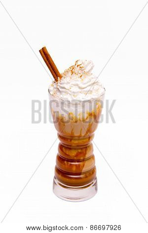 Cocktail  Coffee With Whipped Cream And Cinnamon On A White Background