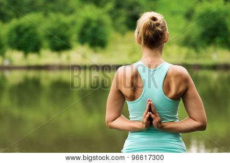 Female In Reverse Prayer Yoga Pose