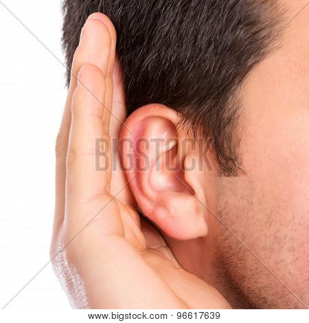 Hand On Ear Listening For Quiet Sound
