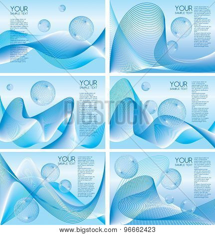 set of vector abstract banner with a linear background with geometric shapes balls and waves