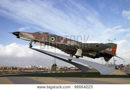 Fighter F-4 Phantom On A Pedestal In Be'er Sheva, Israel