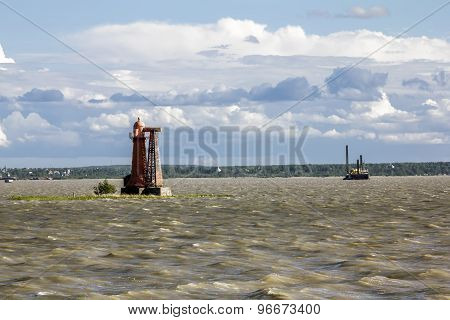 Lighthouses At Fort Kronshlot In The Gulf At The Kronstadt.