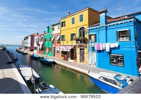 VENICE, ITALY - AUGUST 5: Venice, Burano Island Canal on August 5, 2014