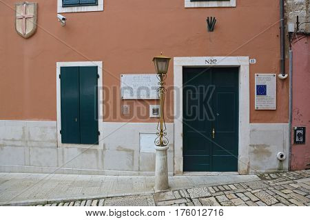 ROVINJ CROATIA - OCTOBER 15: Historical Research Center Italian Union in Rovinj on OCTOBER 15 2014. Council of Europe and Depositary Library Government Building in Rovinj Croatia.