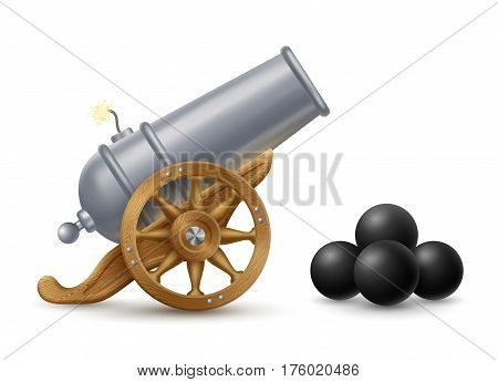 Cartoon illustration of cannon with cannonballs weapon icon EPS 10 contains transparency.