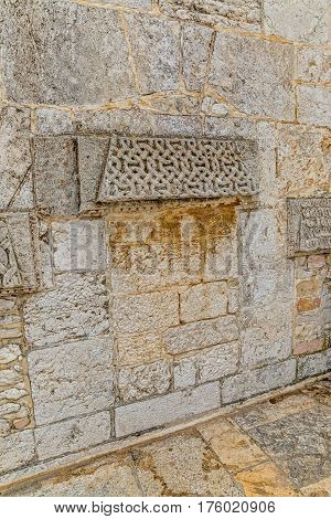 Architectural detail on the wall of the Dome of the Rock, an Islamic shrine located on the Temple Mount in the Old City Jerusalem, Israel.