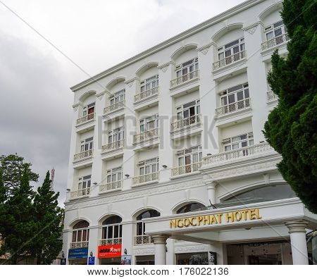 Facade Of Ngoc Phat Hotel In Dalat, Vietnam