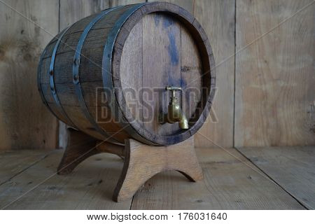 background of barrel and worn old table of wood