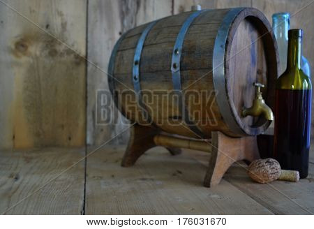 background of barrel and worn old table of wood