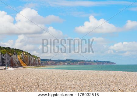 Cliffs along the coastline and pebble beach in Dieppe