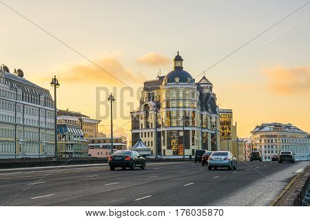 Moscow, Russia - January 30, 2017: City landscape of Moscow in the evening. Bolshaya Ordynka Street