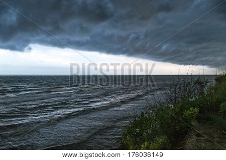 Storm front over water coming from coast