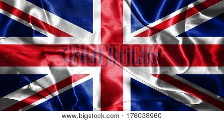 Great Britain Flag Blown In The Wind With Country Name Written On It 3D Illustration