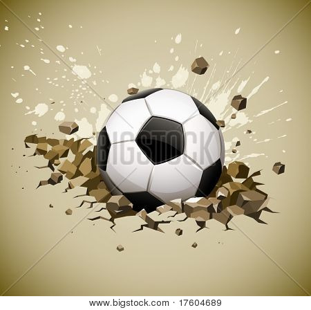 pallone da calcio calcio grunge che cade sul terreno illustrazione vettoriale