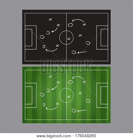 Soccer or football game strategy plan. Realistic blackboard. Vector illustration. Sport infographics element.