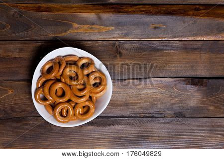 Russian Bagels, Bread In A White Plate On Wooden Background