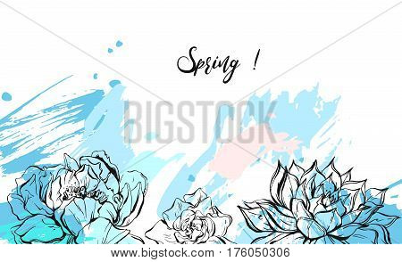 Hand drawn vector artistic universal textured abstract cover header with freehand textures and nature floral motifs in pastel colors isolated on white background.Unusual design for weddingbirthday