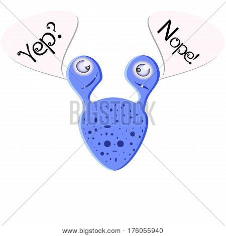 Blue two-headed monster, arguing with himself. Funny character in a cartoon style. Vector illustration isolated on white background