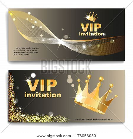 Vip invitation members only, black glow background in gold. Vector illustration.