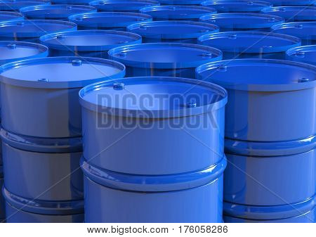 3d rendering group of blue barrels or oil barrels