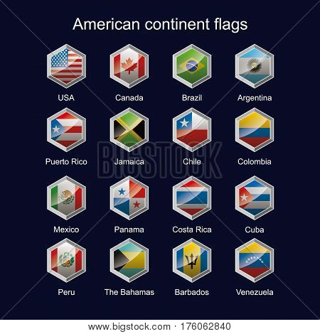 the flag of the American continent in the area of sparkling hexagons