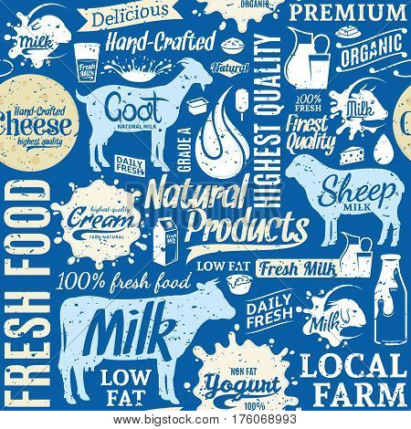 Retro Styled Typographic Vector Milk Product Seamless Pattern Or Background