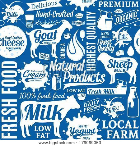 Typographic Vector Milk Product Seamless Pattern Or Background