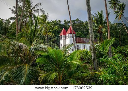 Haapiti Church In Moorea Island Jungle, Landscape