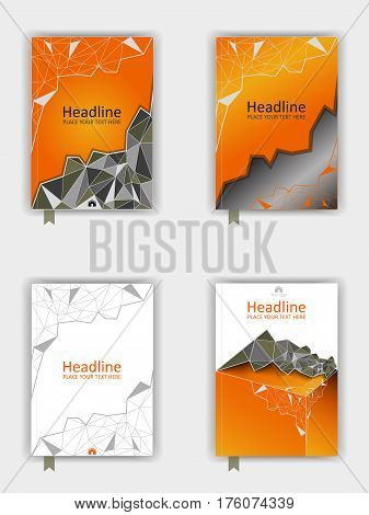 Book cover design set with low poly. Vector illustration. Good for conferences books journals banners web flyer.