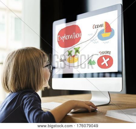 Kids playing treasure hunt graphic
