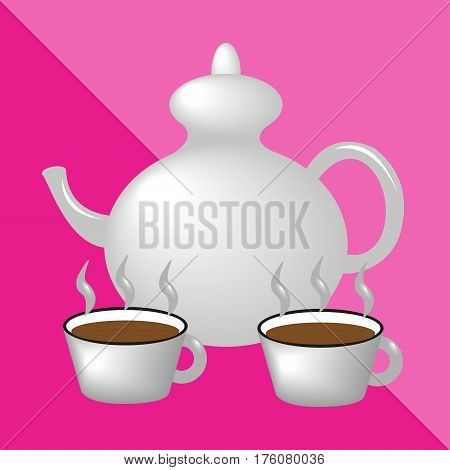Teapot and teacups. Kitchen utensils and equipment icon.