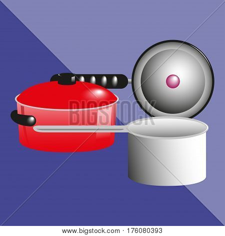 Pans, pots and a kitchen ladle. Kitchen utensils and equipment icon.