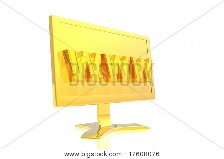 segno d'oro di monitor e www isolato su sfondo bianco