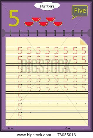 Young children learn to write numbers, Homework for kids, vector art