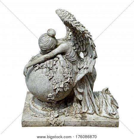 Stone statue of an angel isolated on white background