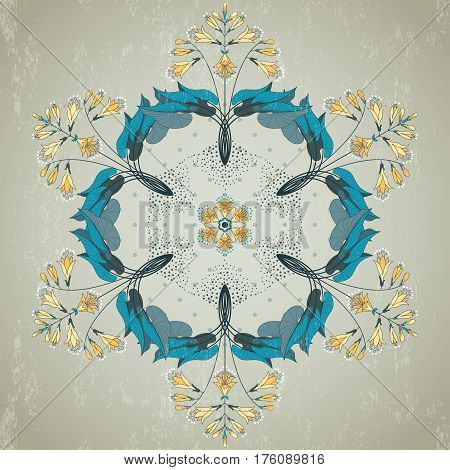 Round Vector  Floral Pattern On  Vintage Plaster Background.