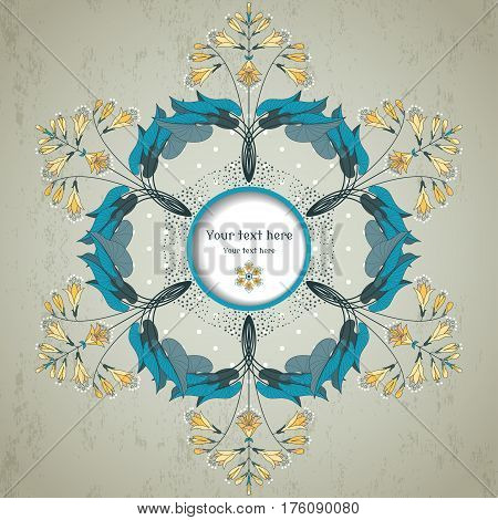 Round Vector  Floral Pattern On  Vintage Plaster Background