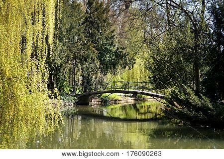 Little bridge over the lake in Maksimir park in Zagreb, Croatia